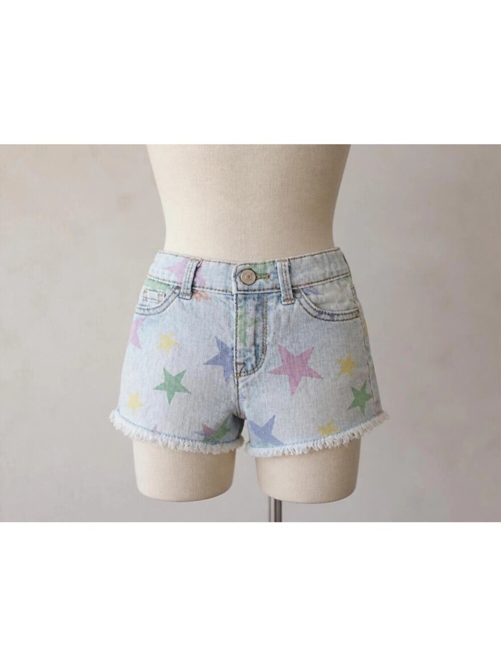 Todler Girl Denim Shorts fringed multicolor stars Sz 2T Wonder Nation
